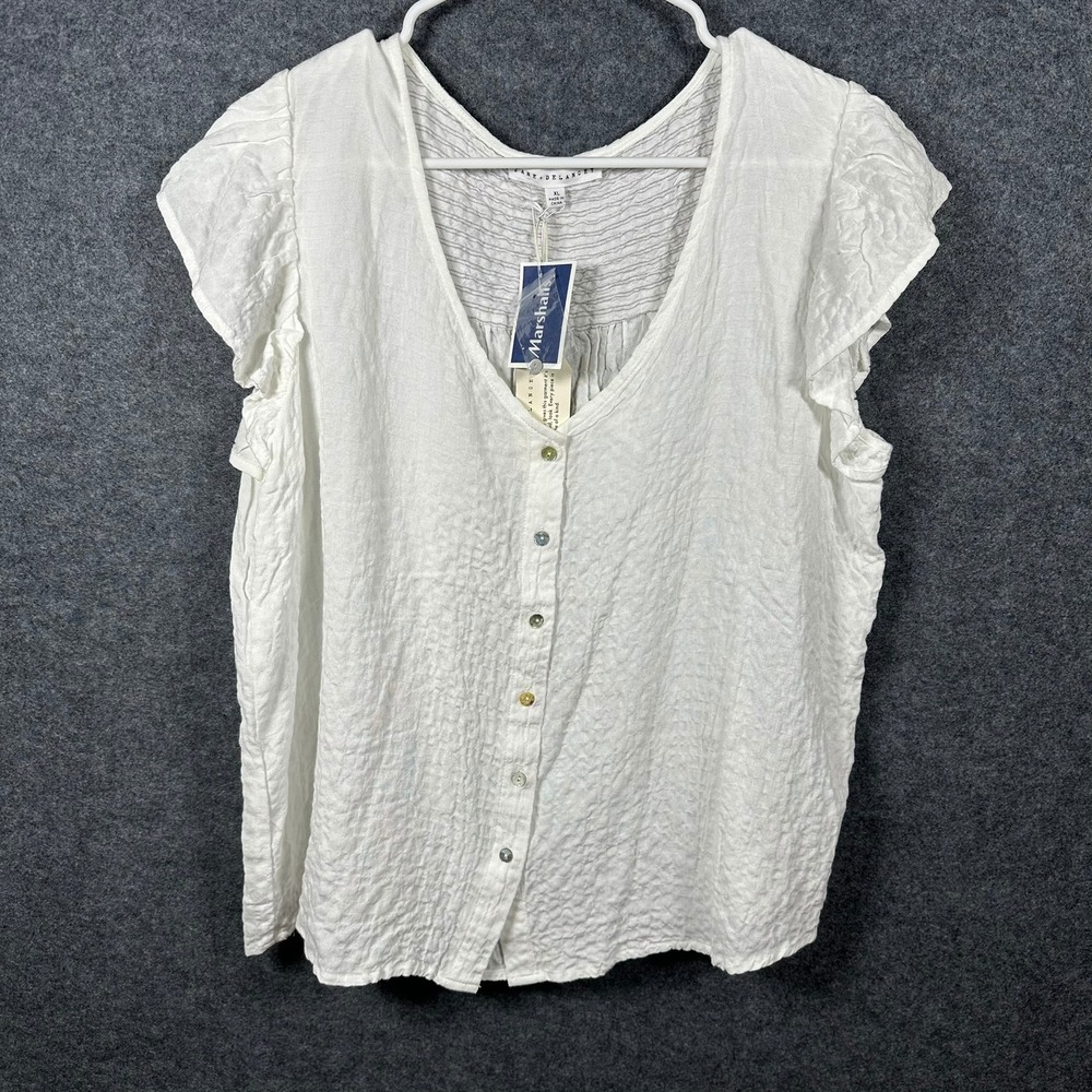 Jane + Delancey White Crinkle Gauze Flutter Sleeve Button Front Blouse XL NWT
